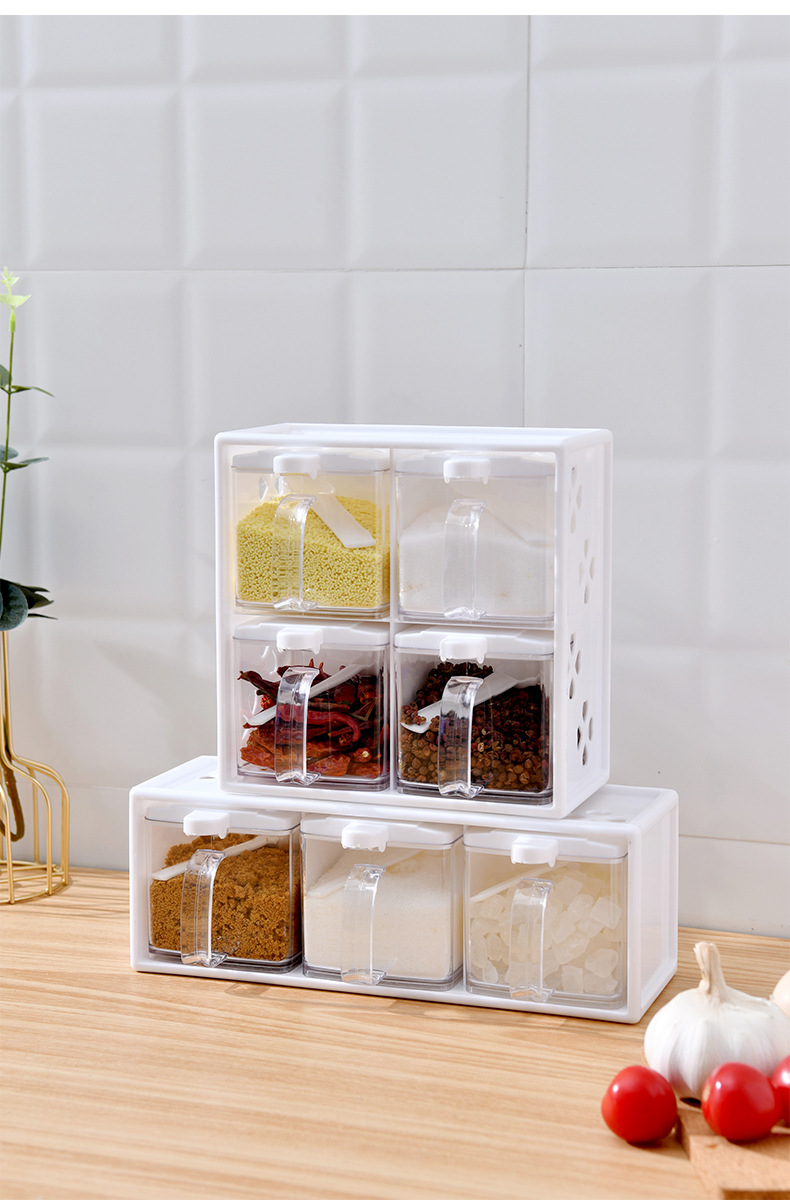 Factory wholesale kitchen seasoning boxes, household wall-mounted transparent seasoning jars, seasoning, monosodium glutamate and salt storage box sets pic 11