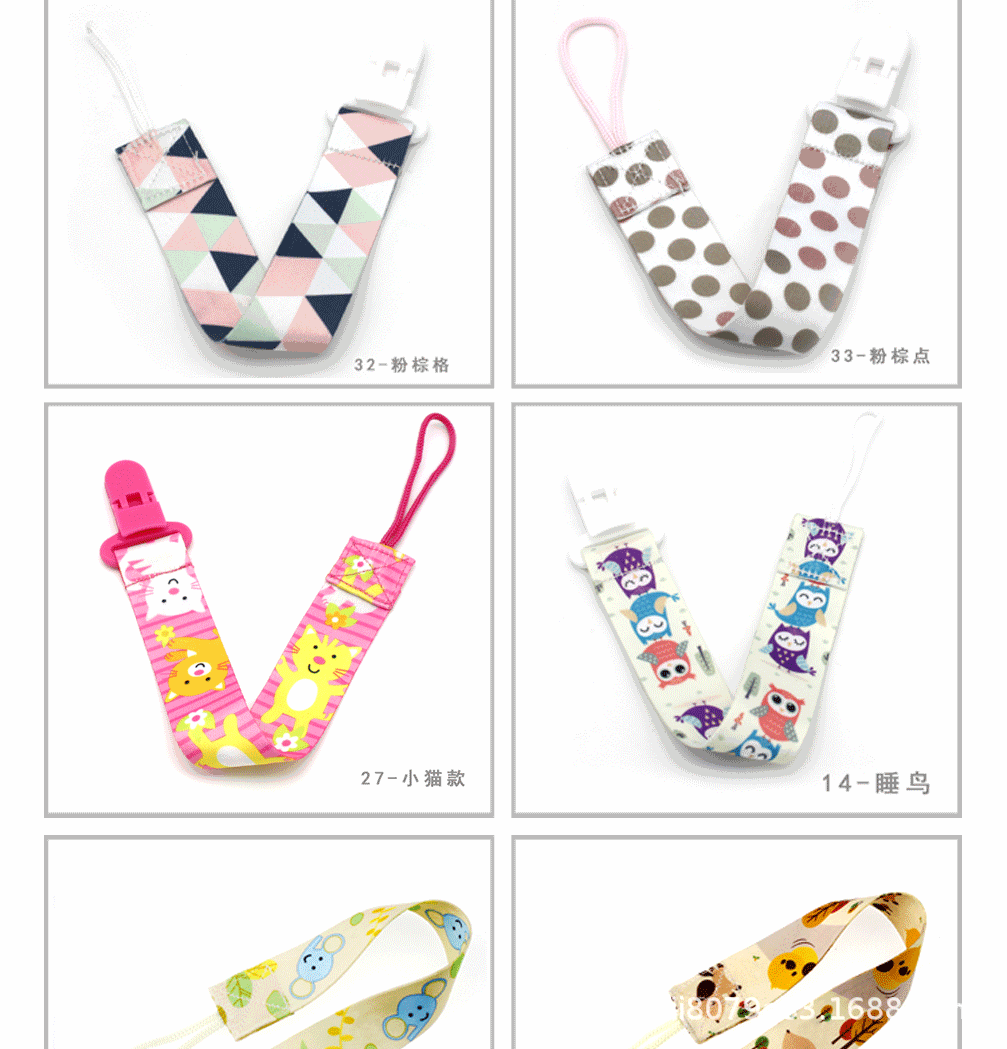 Productos para bebés personalizados cadena de chupete cordón de chupete correas anticaída clip de chupete en stock pic 25