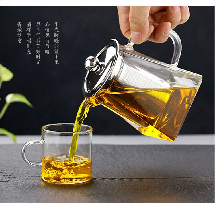 四方玻璃茶壶批发玻璃泡茶壶耐高温加厚公道杯不锈钢过滤茶具套装详情15