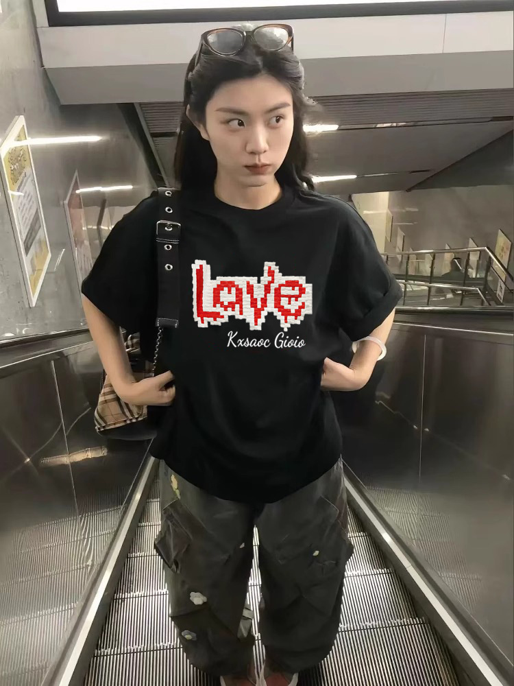 夏季纯棉短袖t恤女2025新款爆款美式设计感小众宽松显瘦半袖上衣详情18