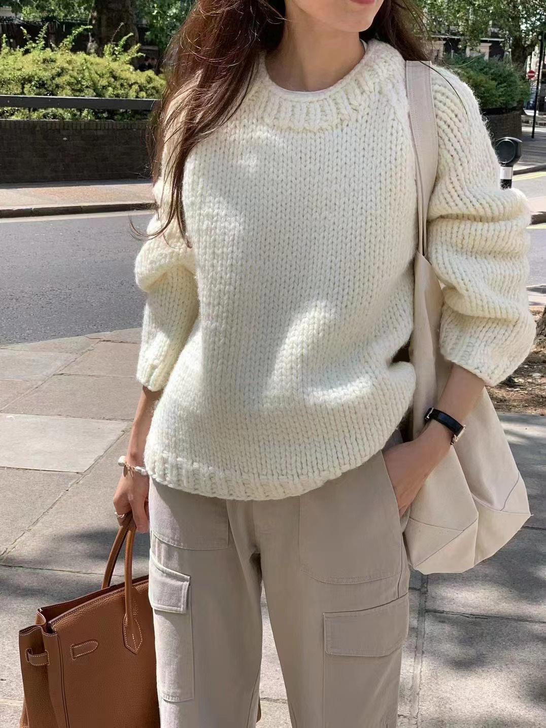 2023 in-stock Handongdaemun autumn/Winter new oun*e round-neck handcrafted pullover loose wool casual sweater top pic 26