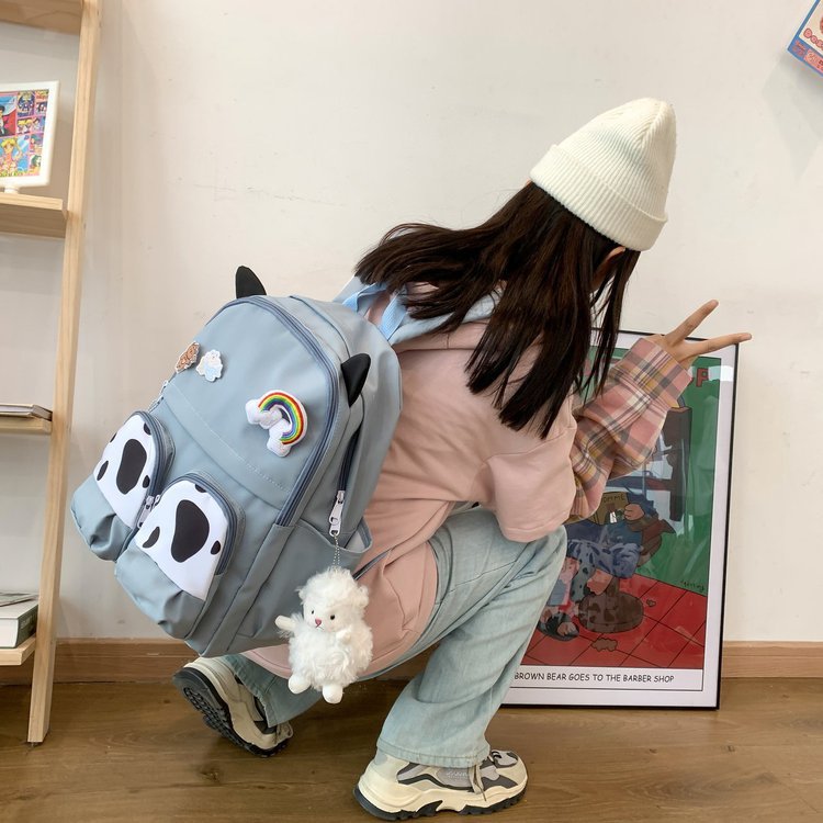 Japanese-style ins campus school style, fresh and cute, cute cow with earbuds, soft girl schoolbag, funny student backpack pic 132