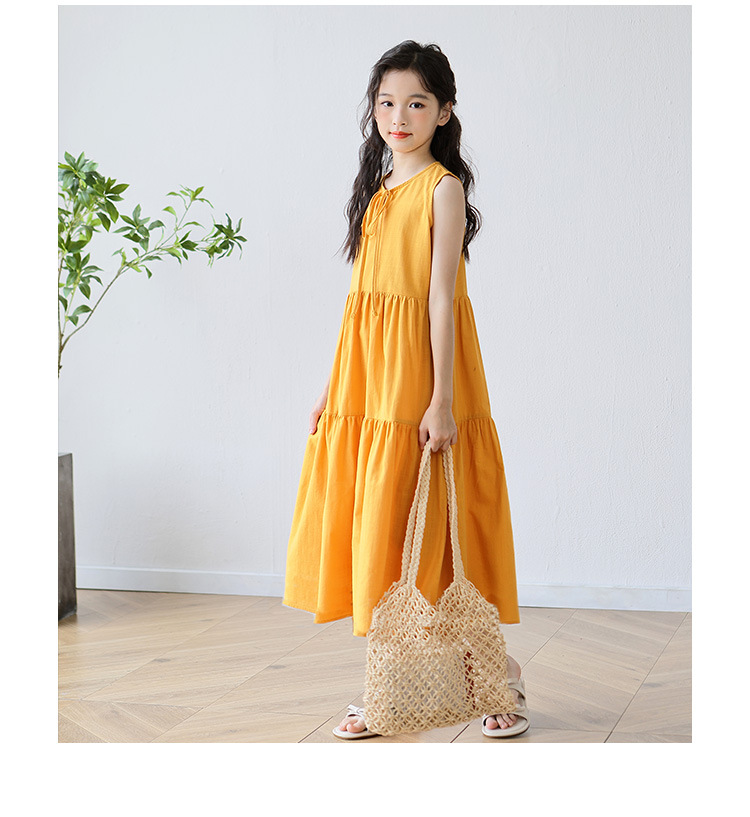 New candy-colored sleeveless vest dress for middle school girls in summer 2024, long beach dress for middle school children pic 7