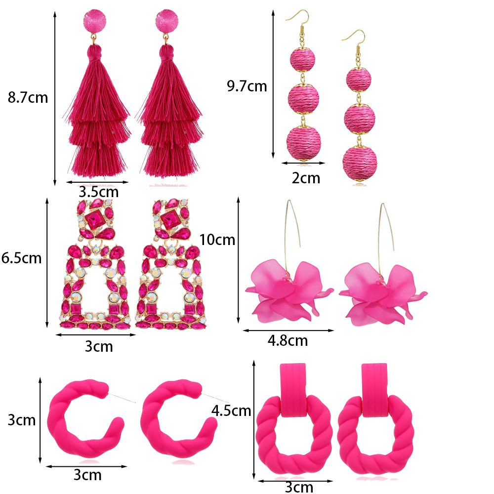 New cross-border earrings from Europe and America: Barbie pink best-selling set, rose red geometric versatile summer earrings for women with a vacation style pic 11