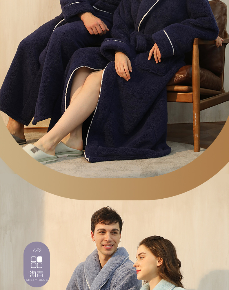 秋冬季加厚舒棉绒睡袍男士冬天加肥大码轻奢情侣浴袍女加长款睡衣详情17