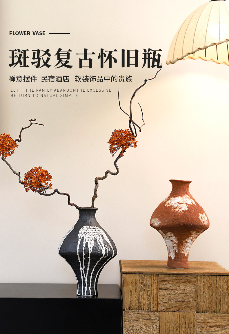 Wabi-sabi Zen-inspired ceramic vases, Japanese retro art flower arrangement wine cups, new Chinese-style tea room, entrance hall ornaments, and homestay decorations pic 2
