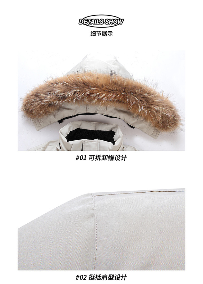 Winter down jacket for men, thickened mid-length, fat men, hooded, wool-neck, big goose coat, solid color, large size trend for young people pic 29