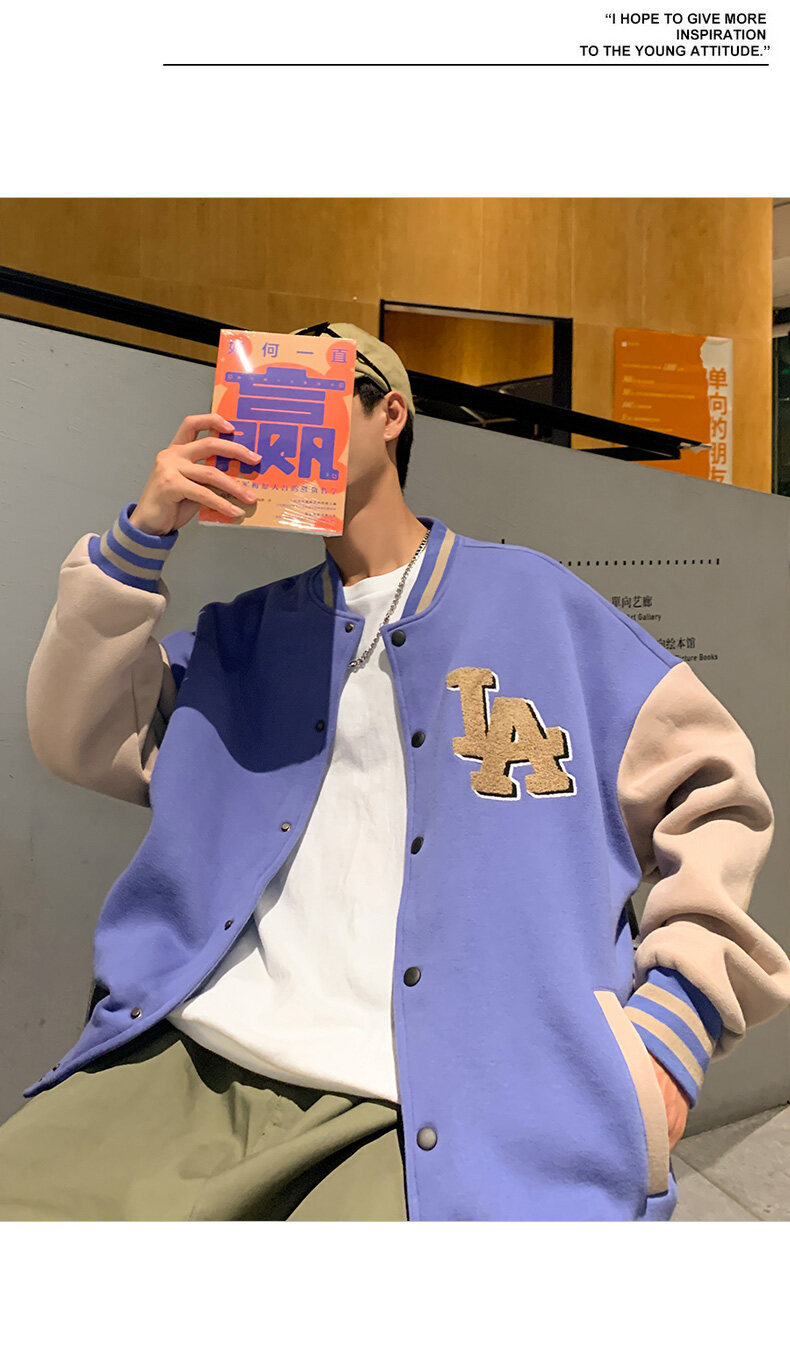 棒球服男春秋外套潮牌宽松男士外套刺绣A字男装夹克ins情侣班服潮详情15