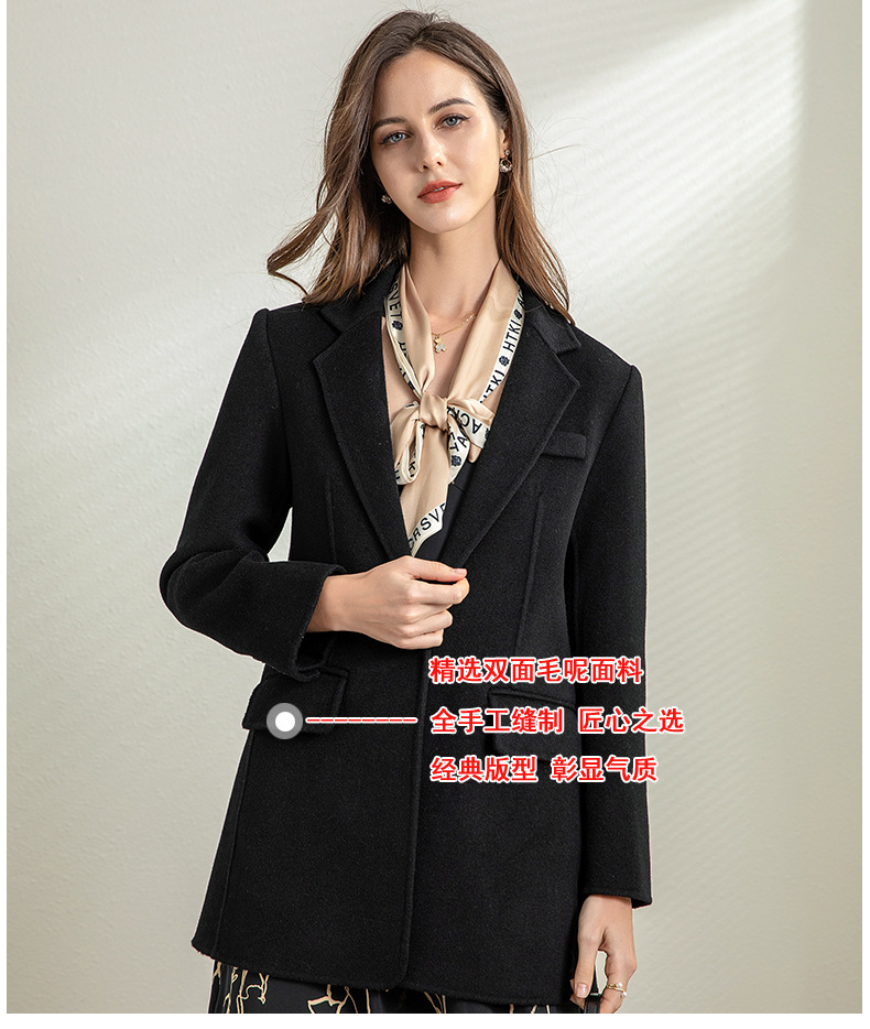 OL style workwear for ladies, waist-cinching and slimming woolen small suit, one-button double-sided woolen suit jacket, European and American style overcoat pic 3