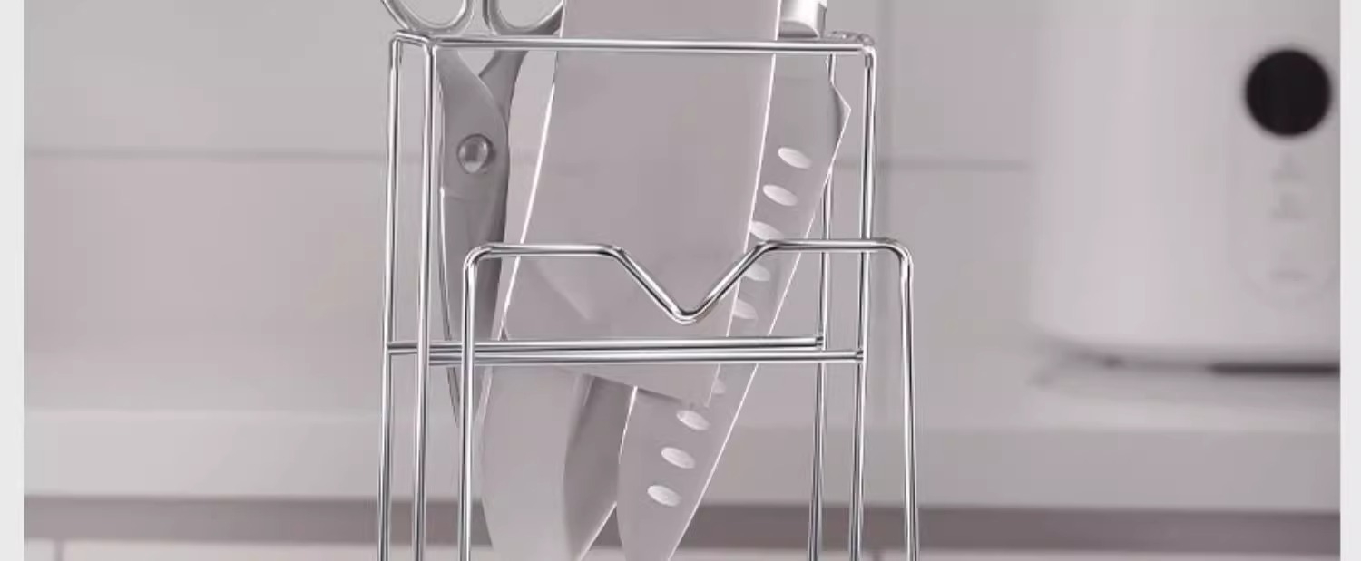 Life Manifesto: Stainless steel knife rack, Kitchen knife storage rack, Household thickened cutting board rack, integrated draining cutting board rack pic 5