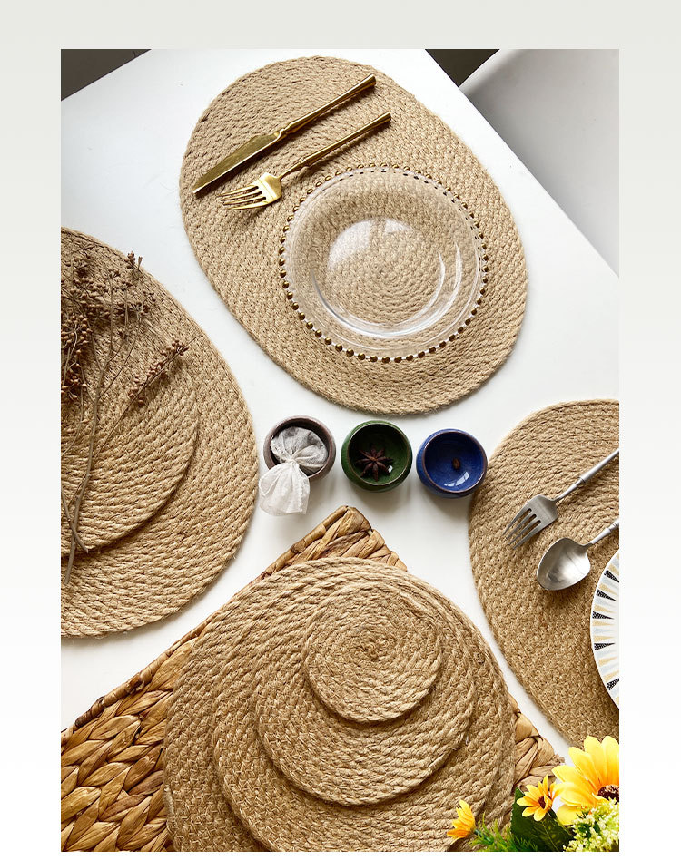 Chao Du coarse jute heat insulation pad, ins style semi-hand-woven, fashionable, simple and elegant, high-end placemats, linen heat-resistant plate pads, household heat-resistant clay pot pads, placemats, coasters, heat insulation pads pic 7