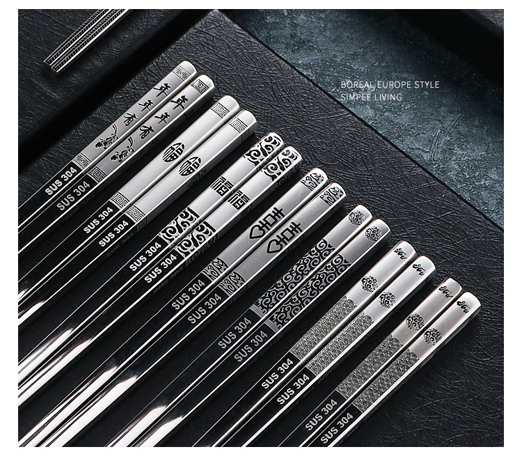 厂家直供316L不锈钢筷子食品级家用创意加厚304防滑防烫方筷批发详情22