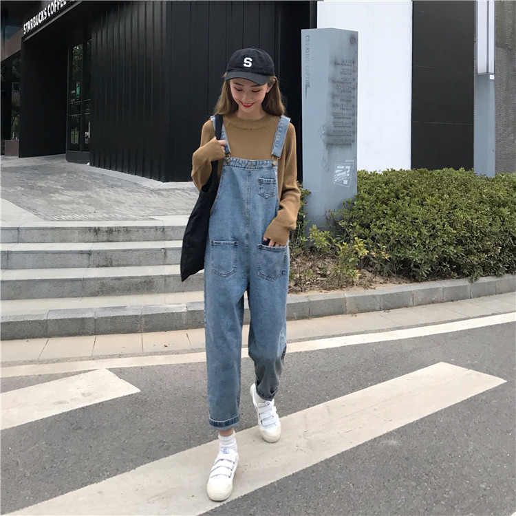 Summer new denim overalls for women, Korean style loose high-waisted, trendy and versatile, slimming straight-leg ins pants pic 3