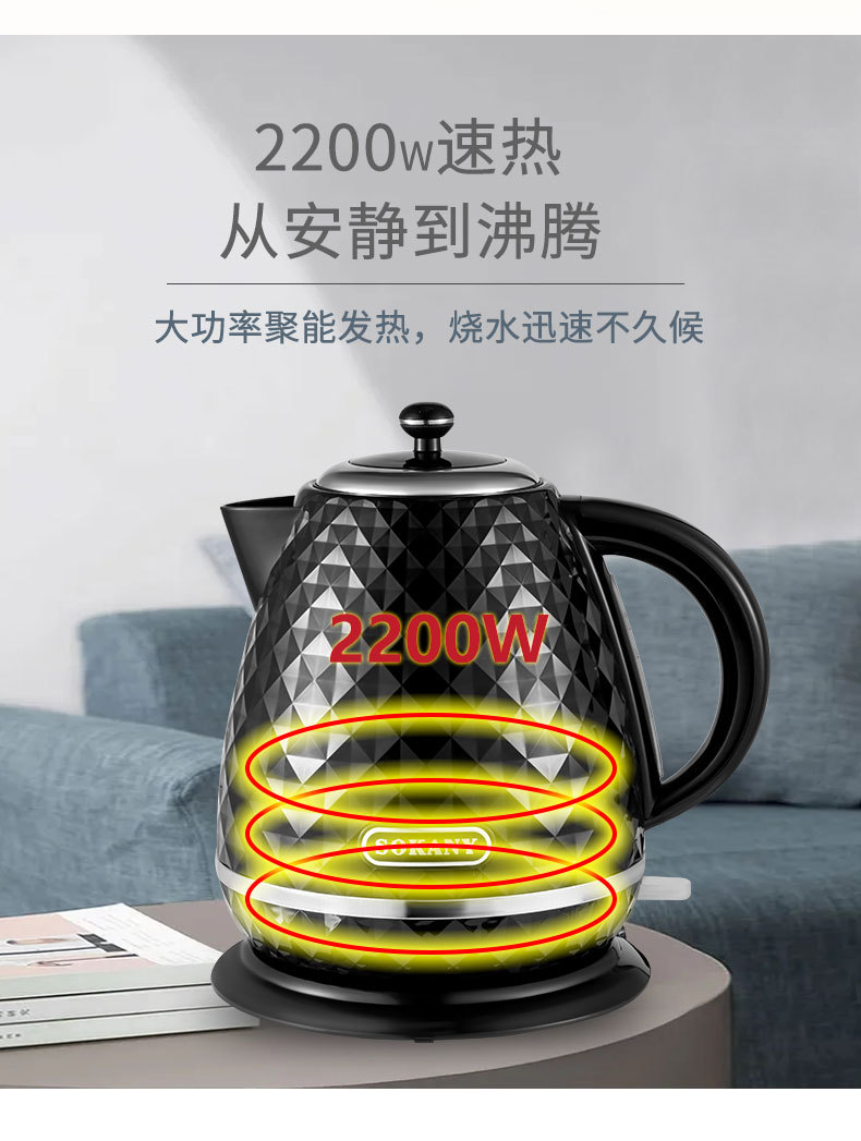 Cross-border foreign trade SOKANY1032 kettle, household quick water boiling automatic power-off electric kettle, European standard pic 3