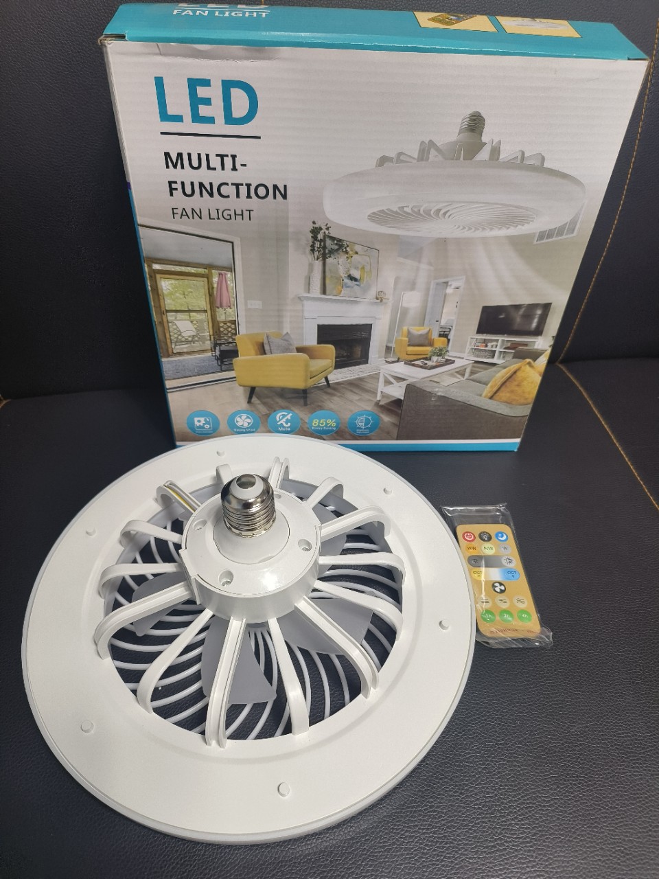Fan lamp e27 screw-type lamp head leaf led living room, bedroom and dining room 2024 new model invisible multi-functional electric fan lamp pic 4