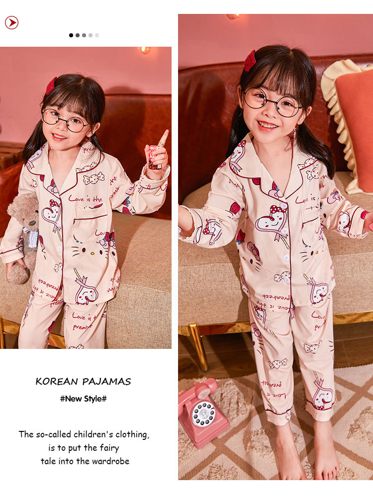 儿童睡衣女孩春夏长袖翻领牛奶丝套装开衫宝宝卡通外贸男童家居服详情6