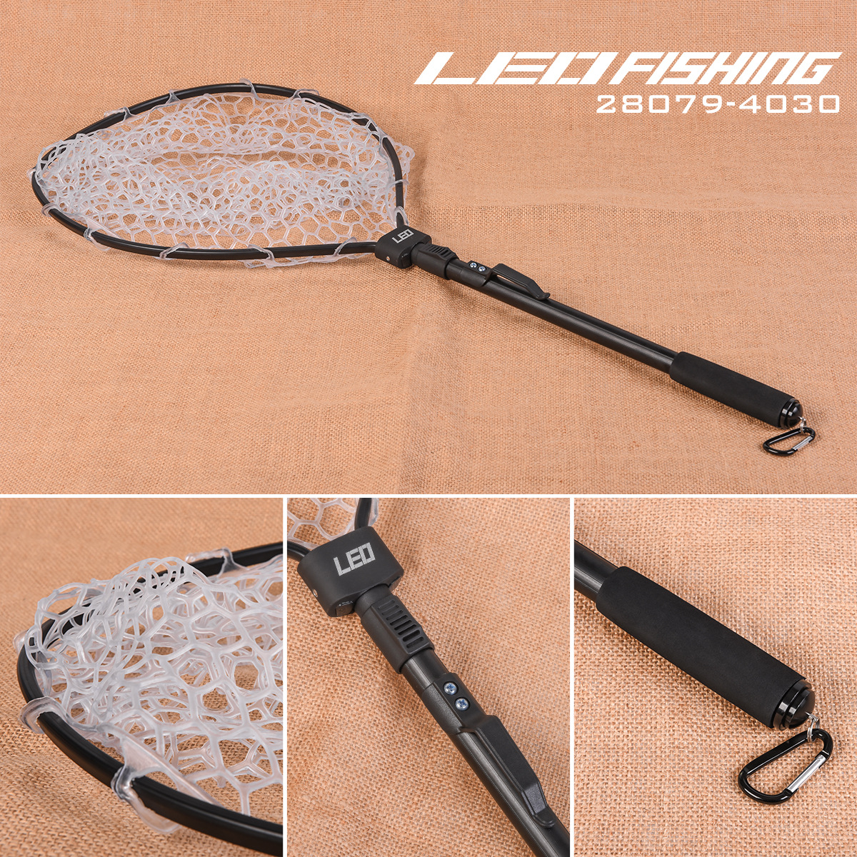 28079 LEO/ Leou [Black Aluminum Alloy Quick Folding Hand-written Net Rubber Net] Flying Fishing Net pic 6