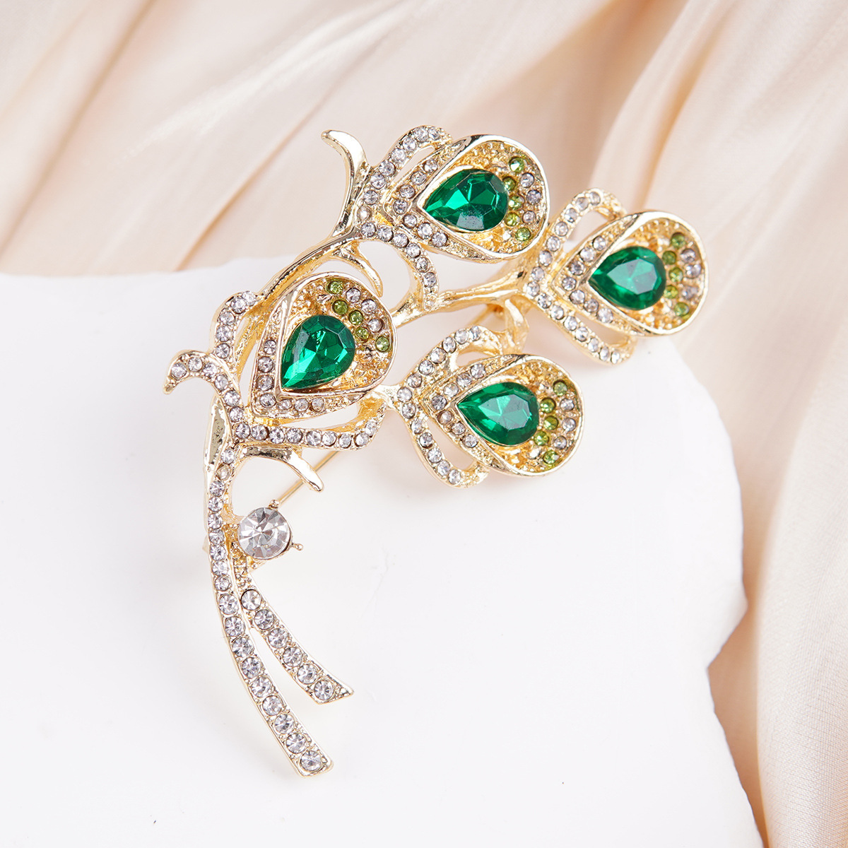 金玉良缘凤凰翎小众复古设计款镶钻气质胸针小众时尚服装配饰批发详情6