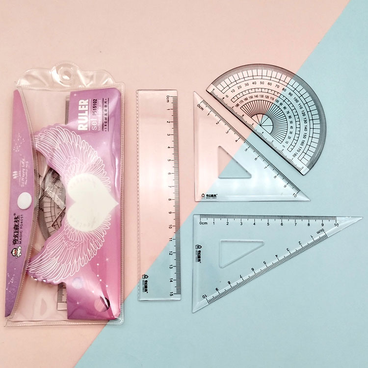 Wholesale injection-molded rulers, student plastic rulers, PVC bags, button bags, packaged PS rulers pic 6