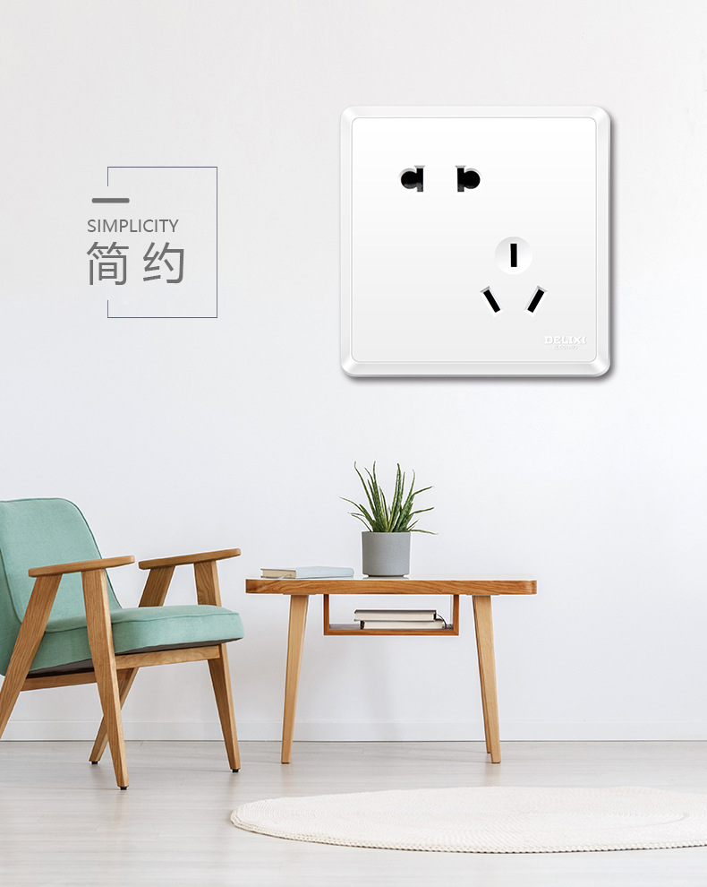 Delixi panel de enchufe de cinco agujeros con USB smart quick charge TYPE-C para la pared de carga de teléfono móvil tipo 86 5 agujeros plug in wall pic 6