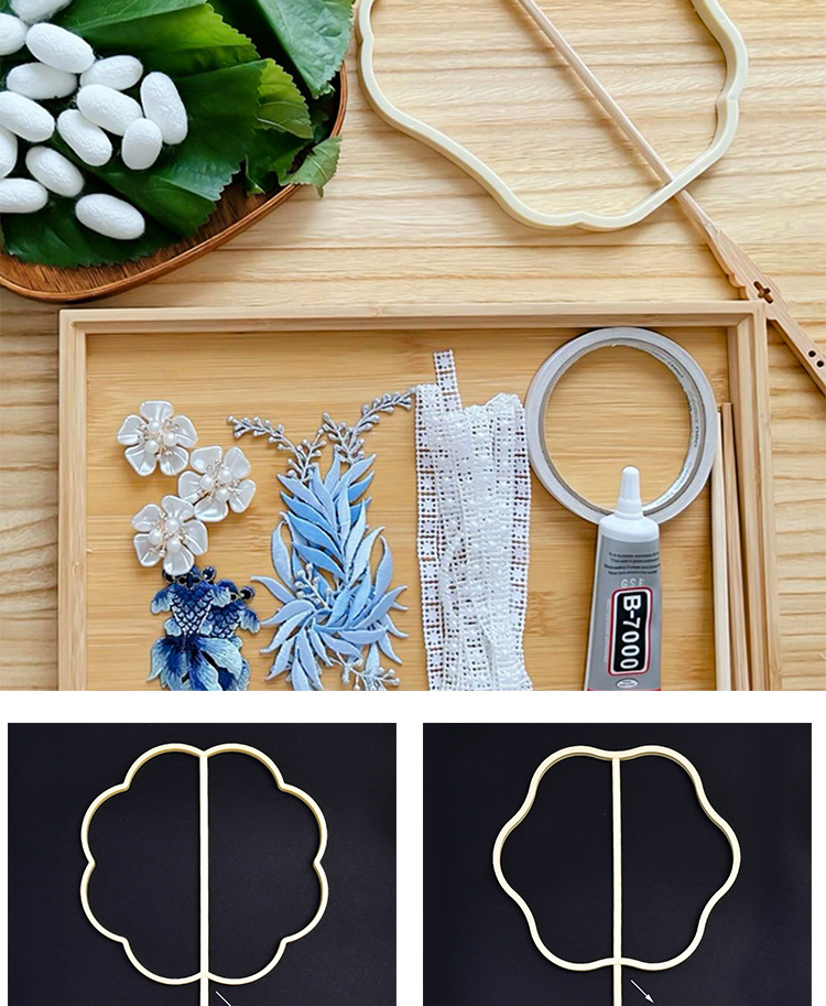 蚕丝扇diy材料包手工框架扇骨异形团扇圆长柄蚕茧幼儿园扇子装饰详情4