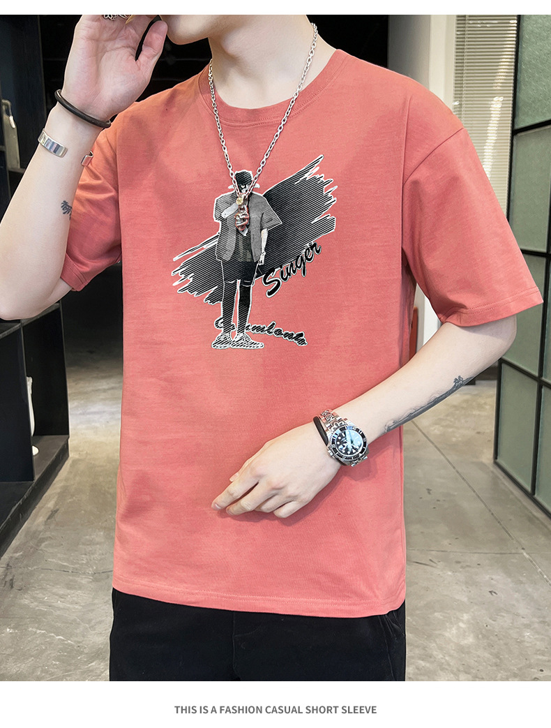 Short-sleeved T-shirt for men, 2022 Summer new Korean style trendy ins loose T-shirt, mid-sleeved cotton trendy brand, large size pic 54