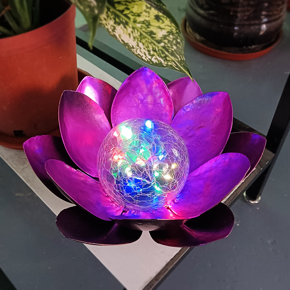 Solar-powered lotus lamps, courtyard crack decorative lamps, balcony outdoor garden ornaments, lotus landscape lamps pic 9