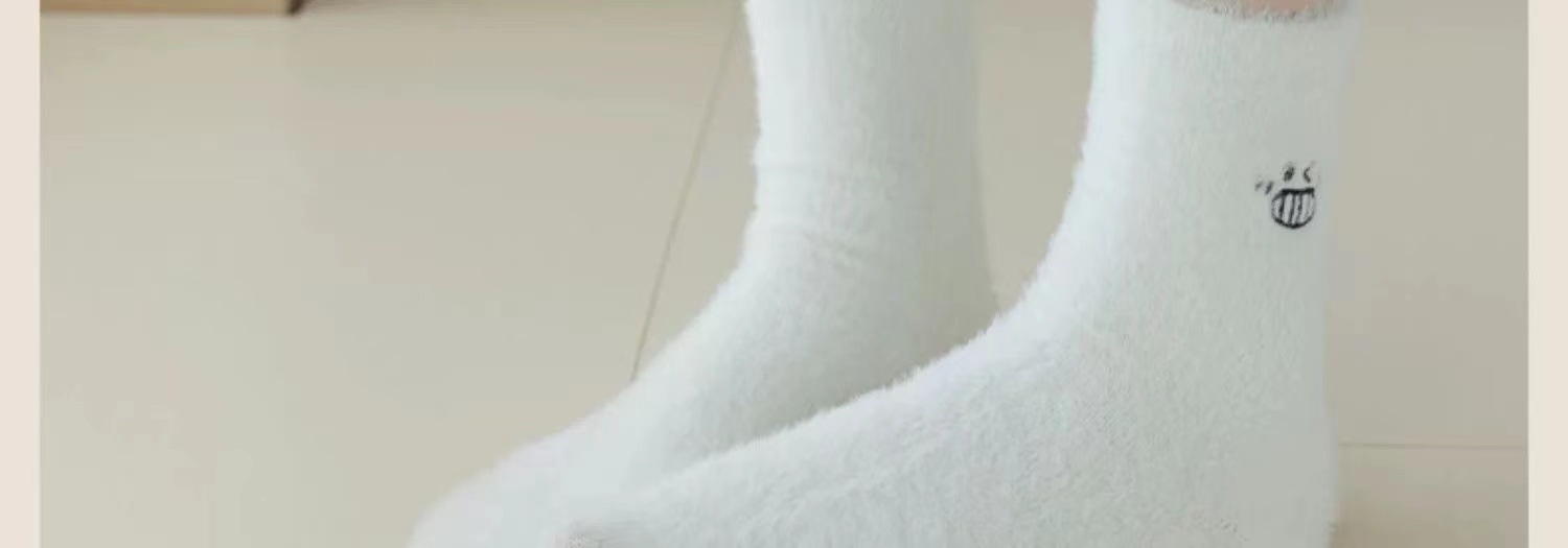 Mink fleece socks for women, thick and cold-proof, versatile home floor socks, expression embroidered fleece mid-calf socks pic 36