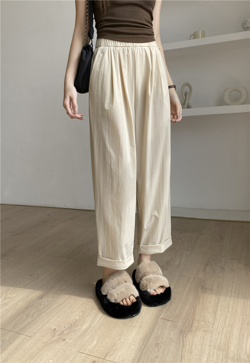 日系休闲裤子女夏薄款高腰显瘦遮肉阔腿直筒哈伦裤女速干裤九分裤详情24