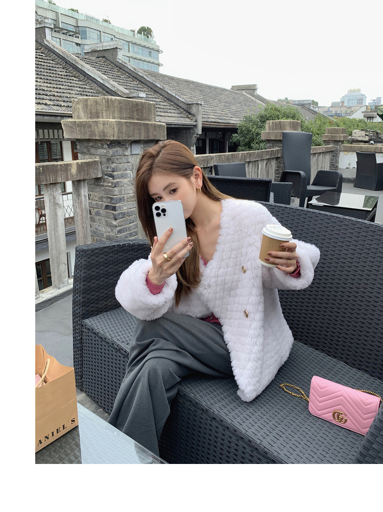冬季新年羊羔毛皮草短款女网红羊剪绒布加迪全羊毛年轻短外套详情29