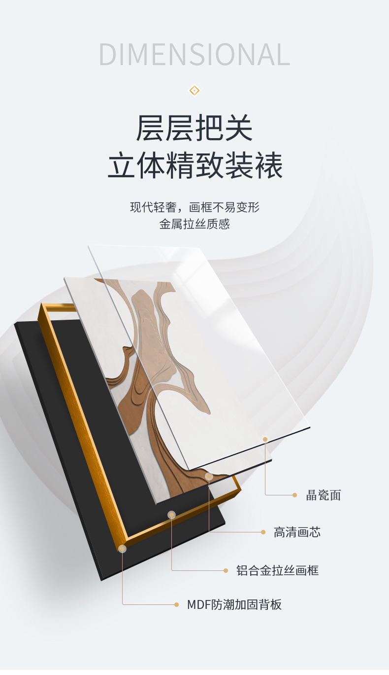 现代外贸爆款黑金色叶子抽象几何轻奢客厅卧室海报晶瓷装饰画海外详情6