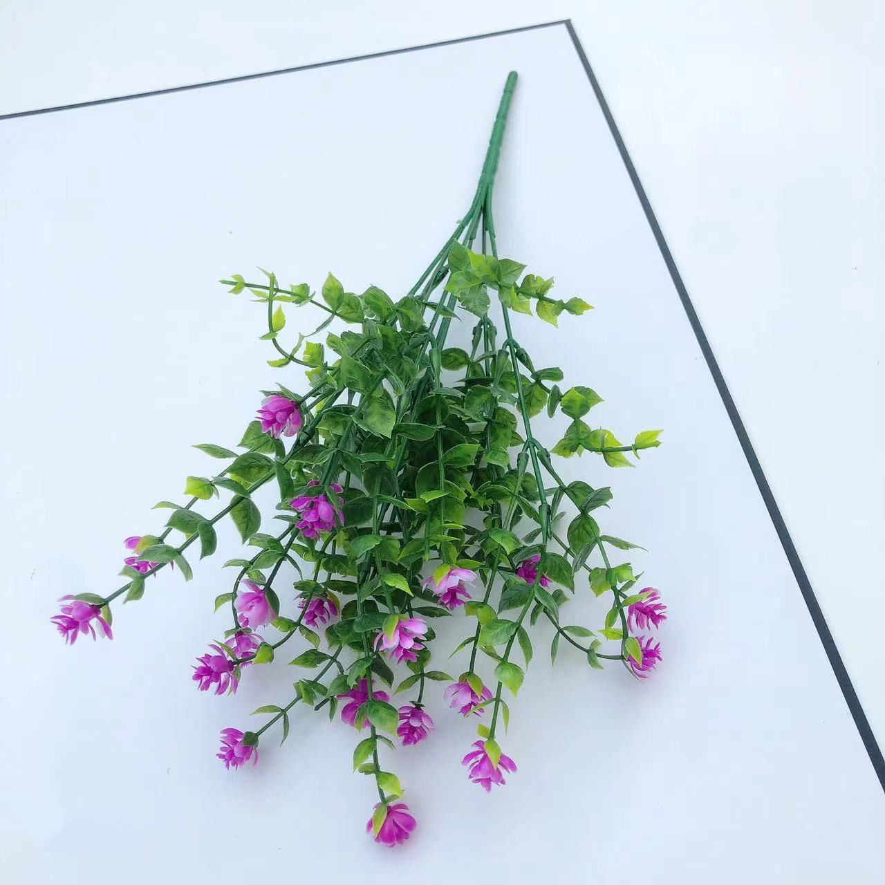 跨境人造绿植 7叉尤加利茶花 仿真花塑料花家居婚庆户外阳台植物详情17