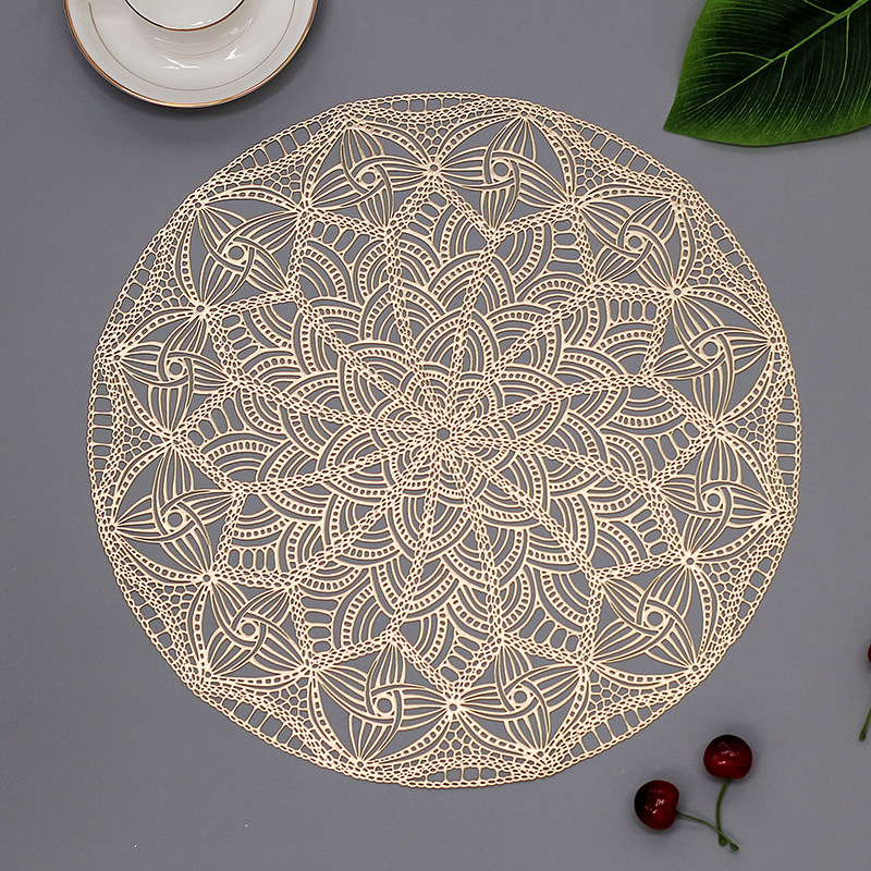 Womei European-style light luxury, fashionable, simple and elegant lace flower round hollowed-out table mat, INS style, fresh, waterproof, oil-resistant, anti-slip, heat-resistant, wear-resistant and heat-insulating table mat pic 7
