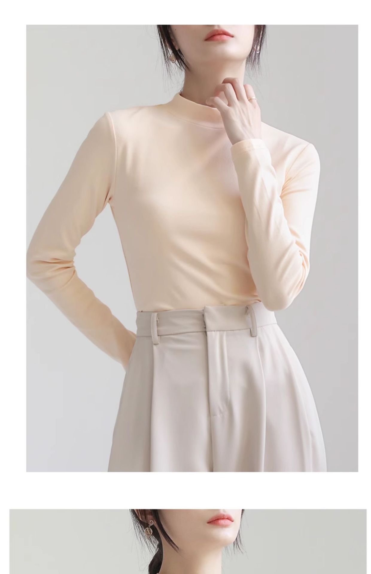 Pequeño cuello alto polainera blanca colgante interior otoño/invierno top mujer algodón cuello medio manga larga camiseta slim fit pic 37