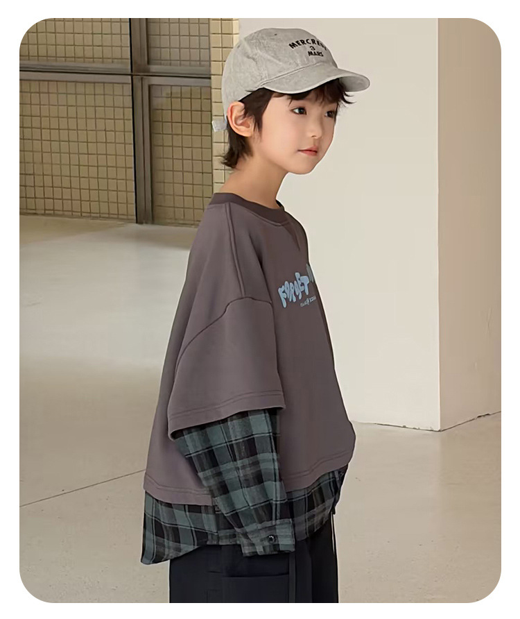 Two stylish and trendy Korean-style patchwork fake loose hoodie jackets for children and boys pic 14