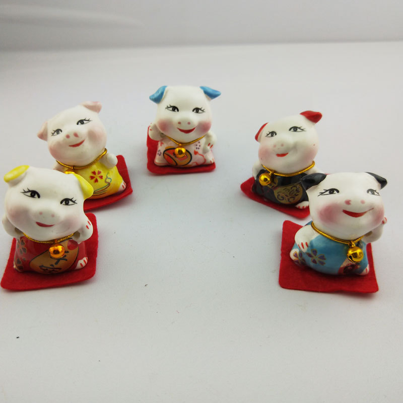 五福猪元气猫五福猫陶瓷招手猫汽车摆件创意工艺品地摊货源详情7