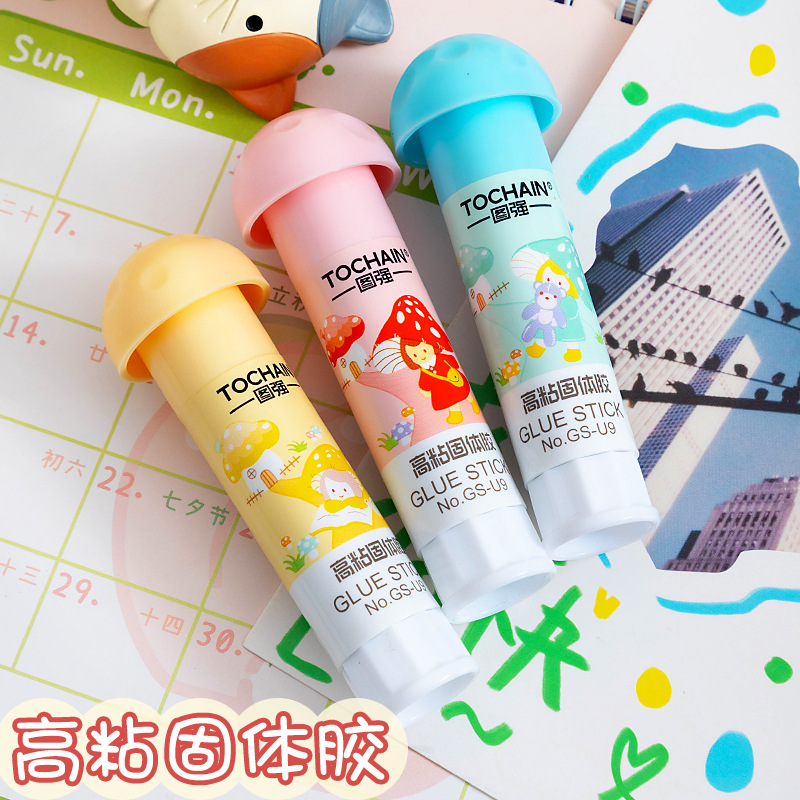 图强固体胶小学生儿童手工课固体胶水可爱卡通蘑菇帽胶棒大号胶棒详情6