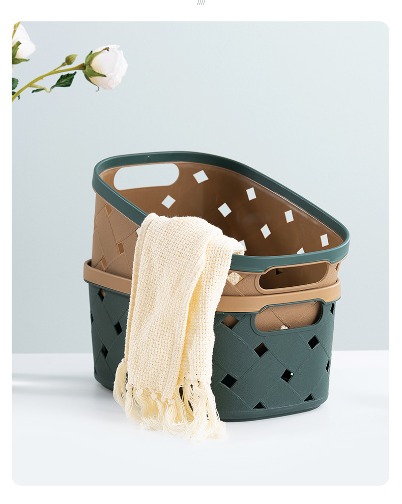 Leather-textured oval-shaped storage basket, plastic desktop, snack storage box, sundries storage frame, storage basket, bath basket pic 6