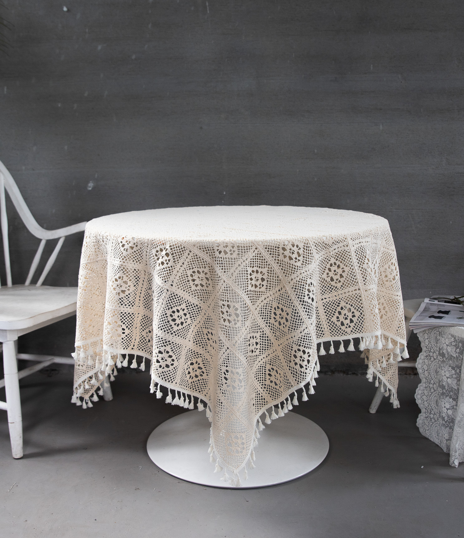 Korean hollowed-out crochet cotton thread woven tablecloths, square cultural art cross-border cover tablecloths, Taiwanese lace table MATS pic 1