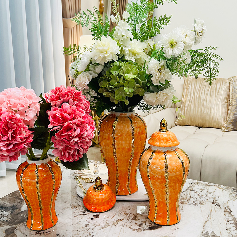 2025 Light luxury retro antique antique electroplated gold ceramic hand-painted black and white lacquer striped General Can Model Room hotel pic 11