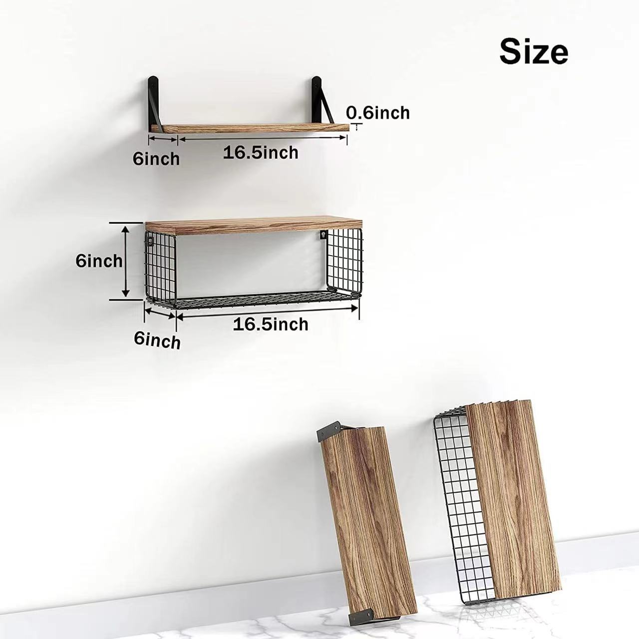 Cross-border wooden wall-mounted suspended rack, bathroom wall, multi-layer floating partition storage basket, bedroom and living room storage rack pic 3