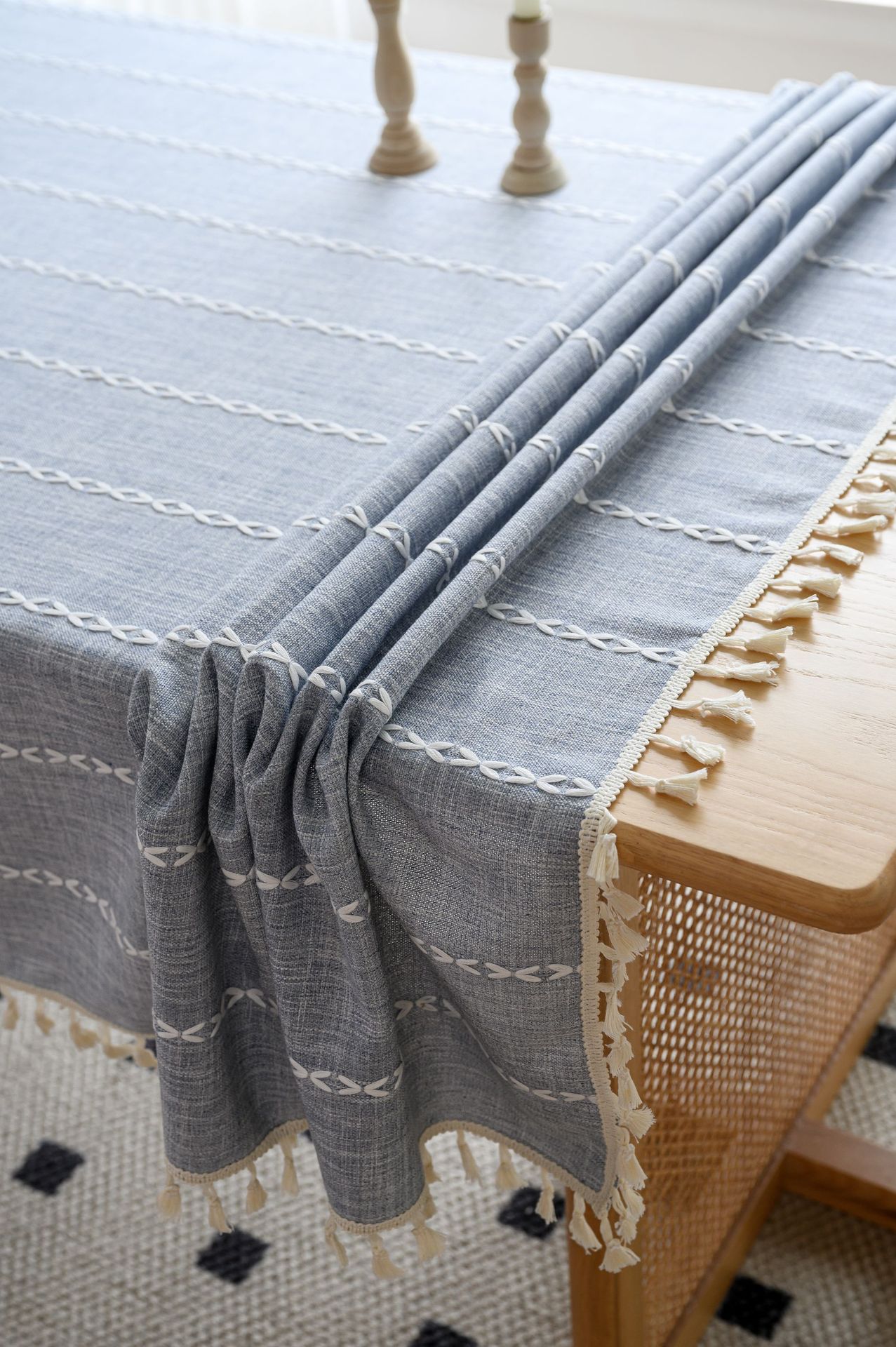 Cross-border three-dimensional embroidered striped tablecloth, popular black solid color, white cotton and linen tablecloth cover, fabric outdoor party pic 59