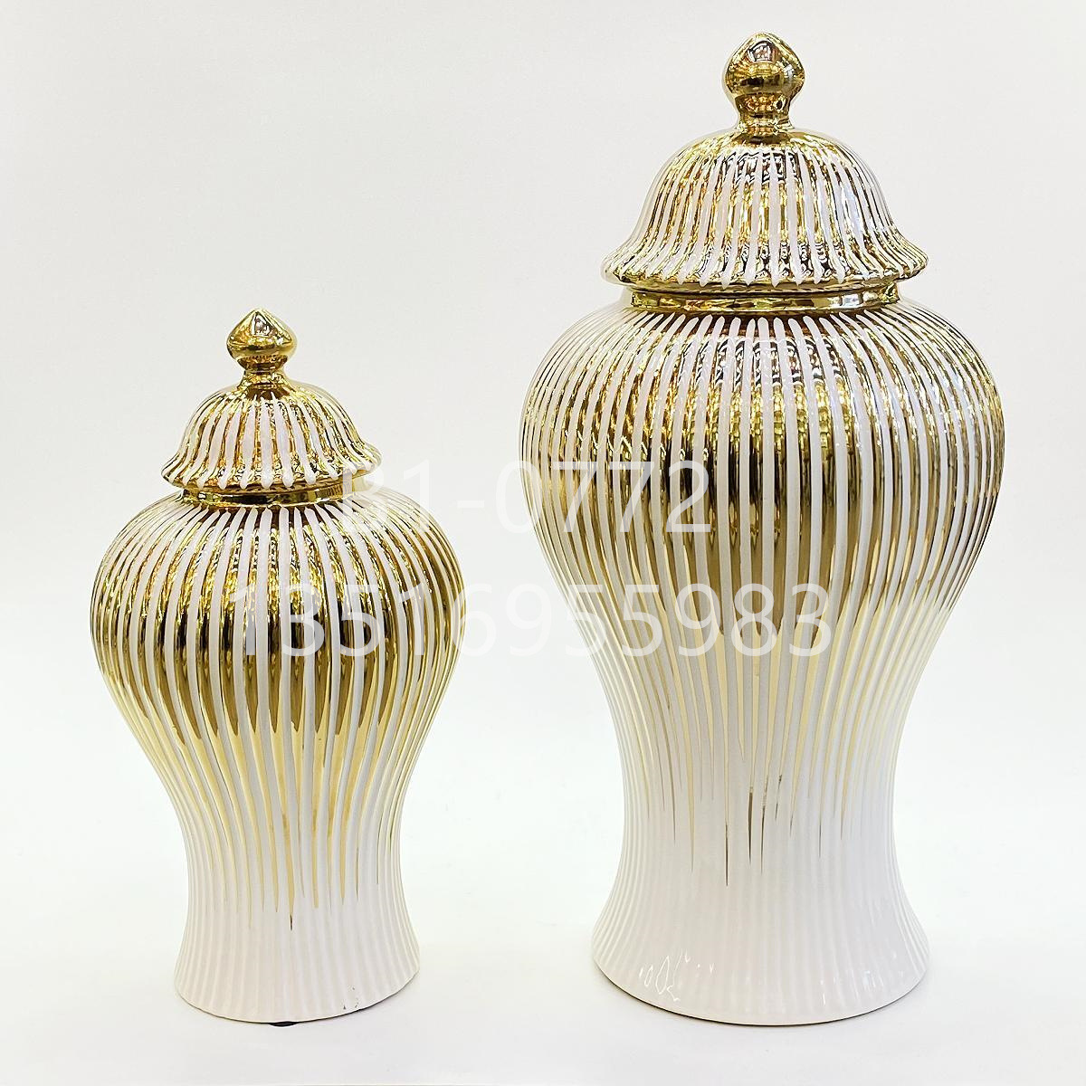Ceramic electroplated golden-edge general bottle home decoration piece, light luxury handicraft decoration soft furnishing, living room entrance countertop decoration piece pic 18