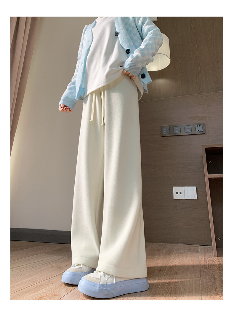 2023新款春秋季直筒裤韩国阔腿裤女高腰垂感显瘦粉色小众毛巾裤详情31