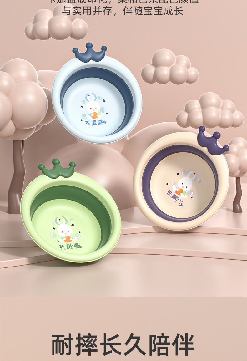 Folding washbasin for children, portable baby washbasin, silicone folding washbasin for babies, outdoor cartoon washbasin, PP basin, foot basin pic 5