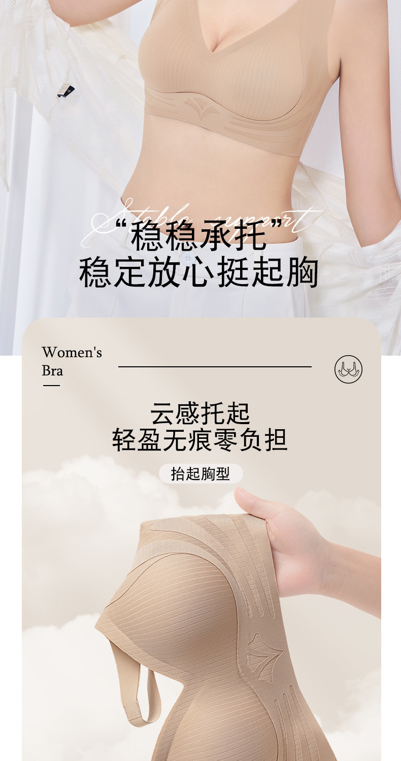 无痕内衣女小胸聚拢夏季薄款运动一体美背心式固定杯无钢圈文胸罩详情4