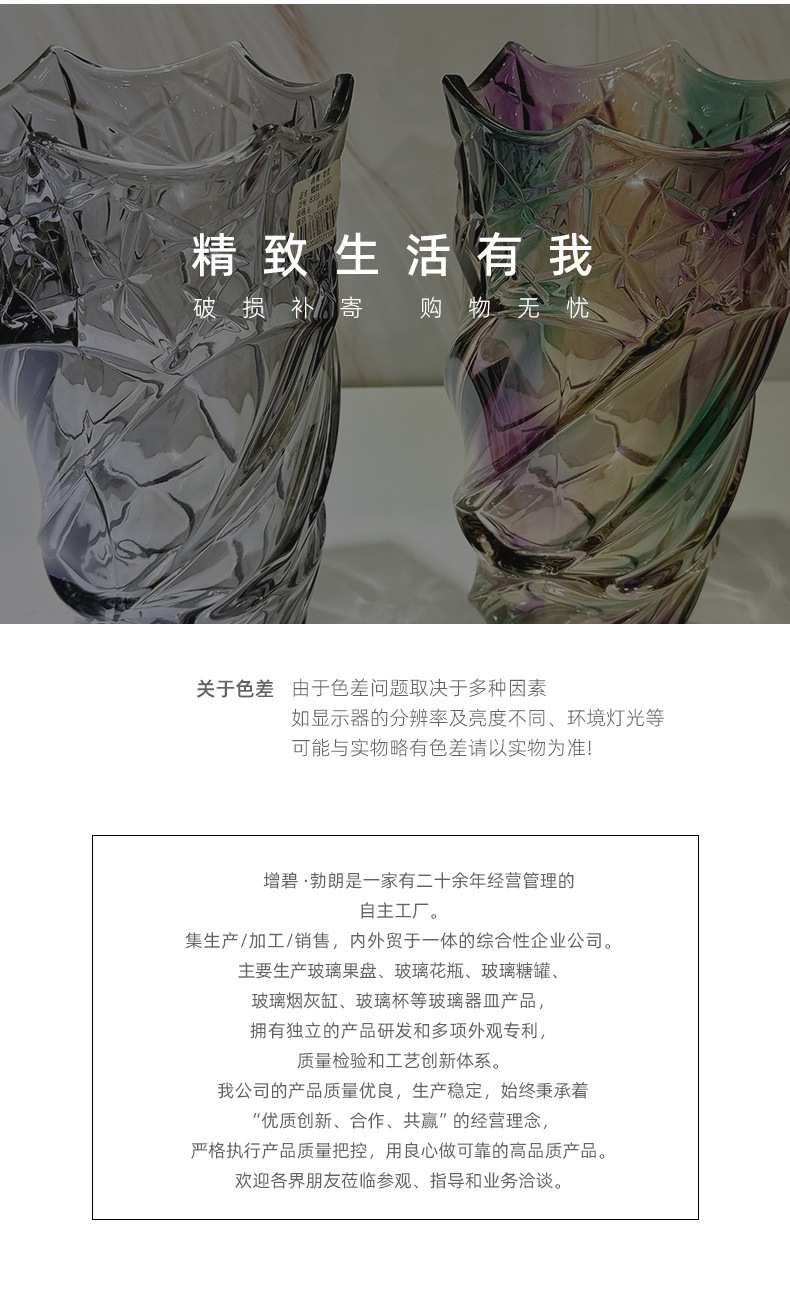 琉璃花瓶摆件客厅插花轻奢北欧风餐桌玄关高级感玻璃透明水养花器详情12