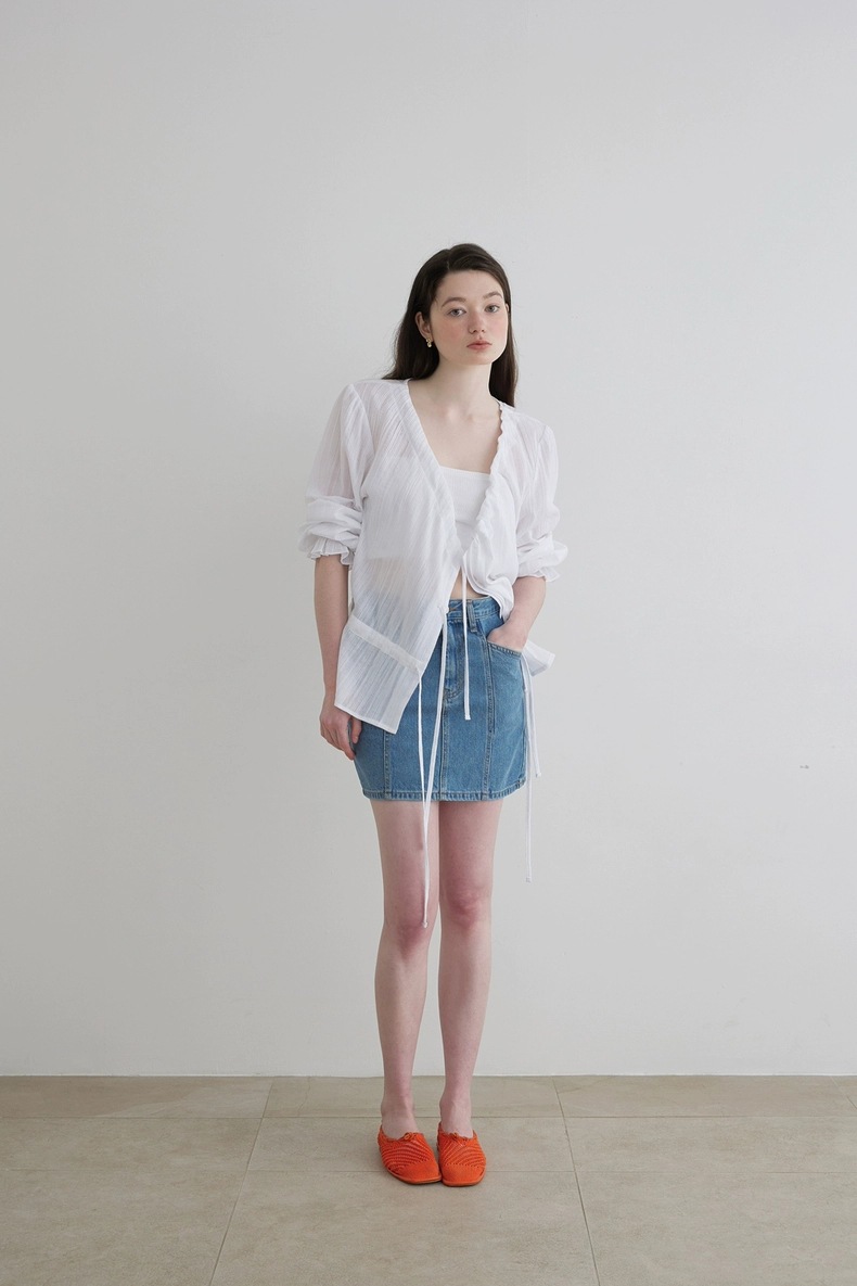 In-stock 2024 autumn new style, the same stylish bow tie drawstring shirt as Han So Hee from Dongdaemun, South Korea pic 48