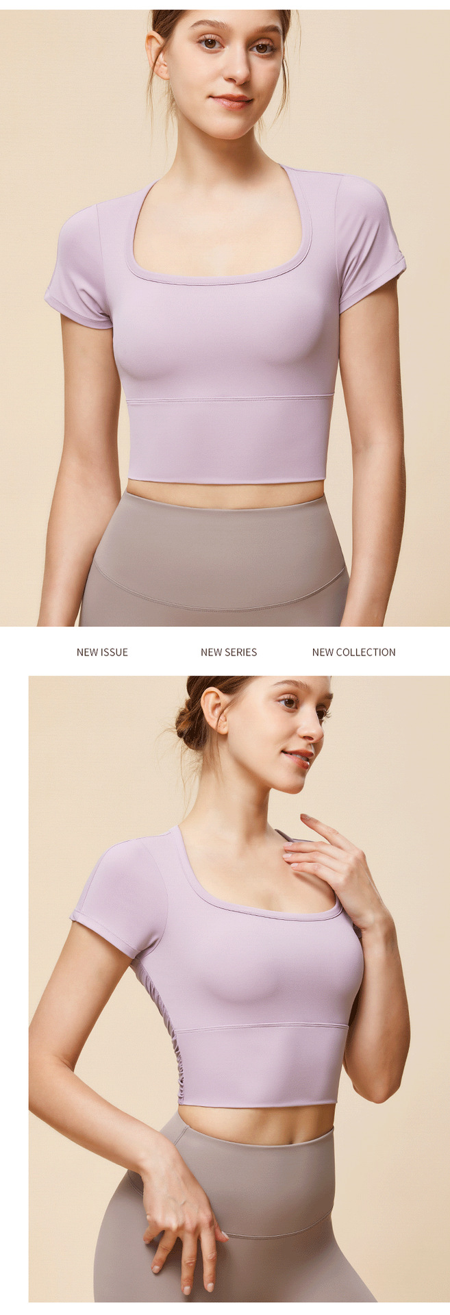 新款简约大圆领运动短袖紧身镂空美背跑步健身上衣吸湿排汗瑜伽女详情13