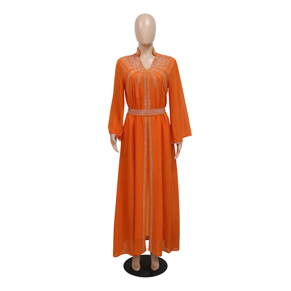 XQY500090 Foreign trade Arab robe, Middle East kaftan fashion Hot diamond belted chiffon dress pic 26